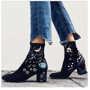 VALENTINO 'Astro Couture' Galaxy Foil Print Suede Boots Size 36.5 Rare limited
